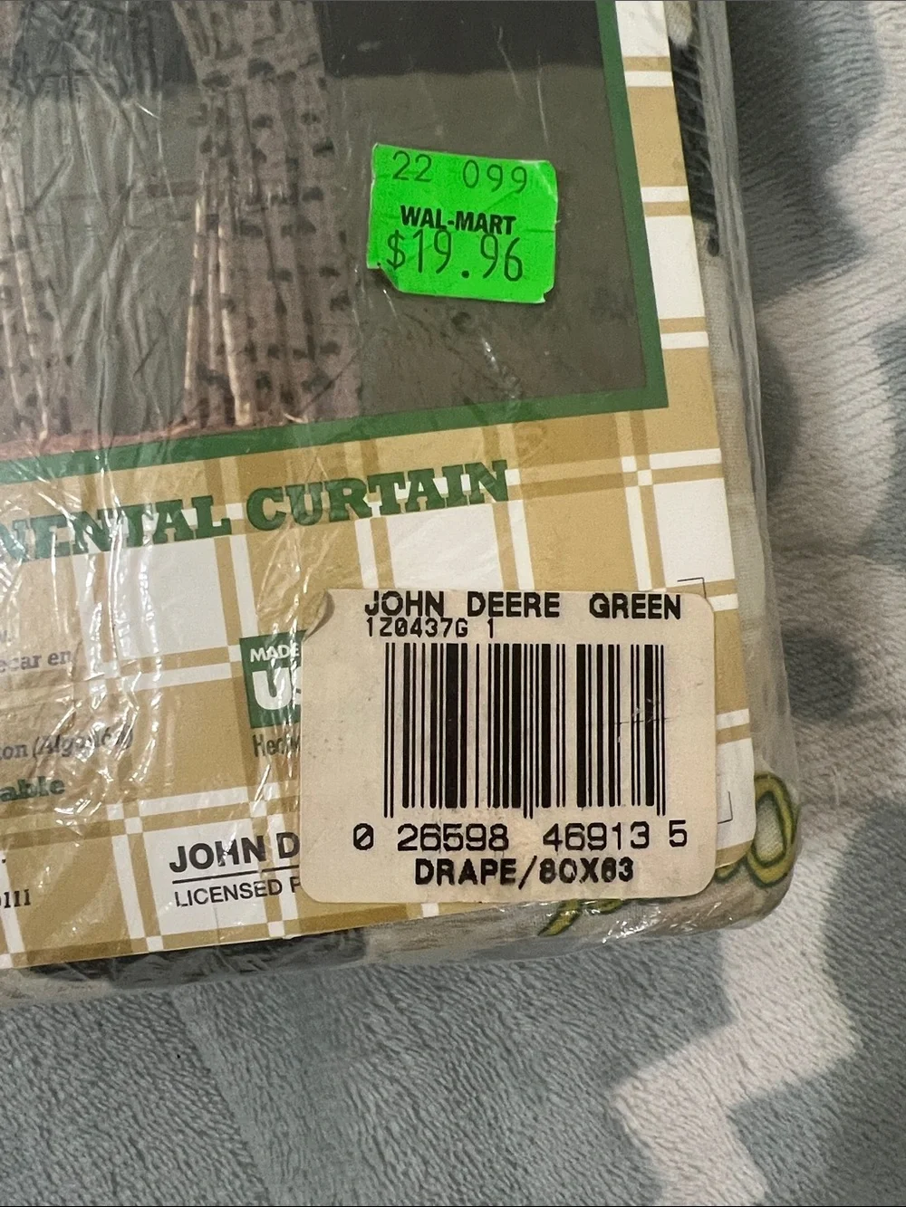 BRAND NEW John Deere Plaid Draped Curtain Panel - Green & Tan